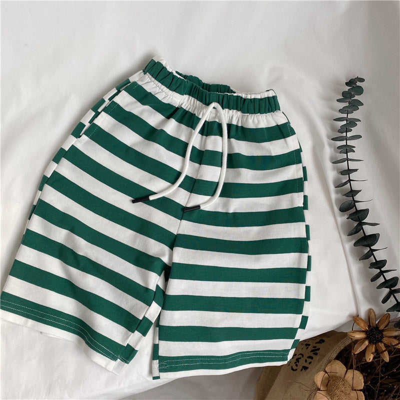 Striped Lace-Up Cropped Pants