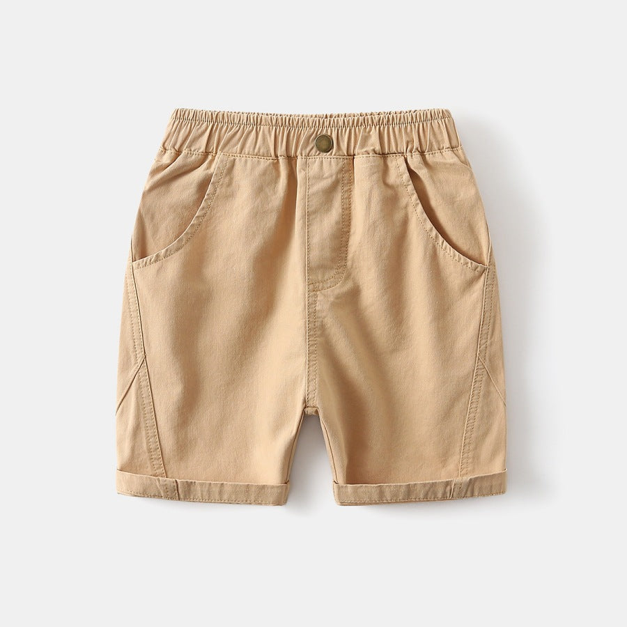 Solid Color Elastic-Waist Shorts
