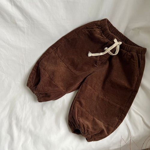Beige Drawstring Corduroy Sports Pants