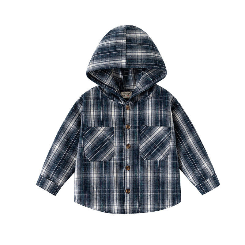 Plaid Hooded Long Sleeve Shirt for Boys