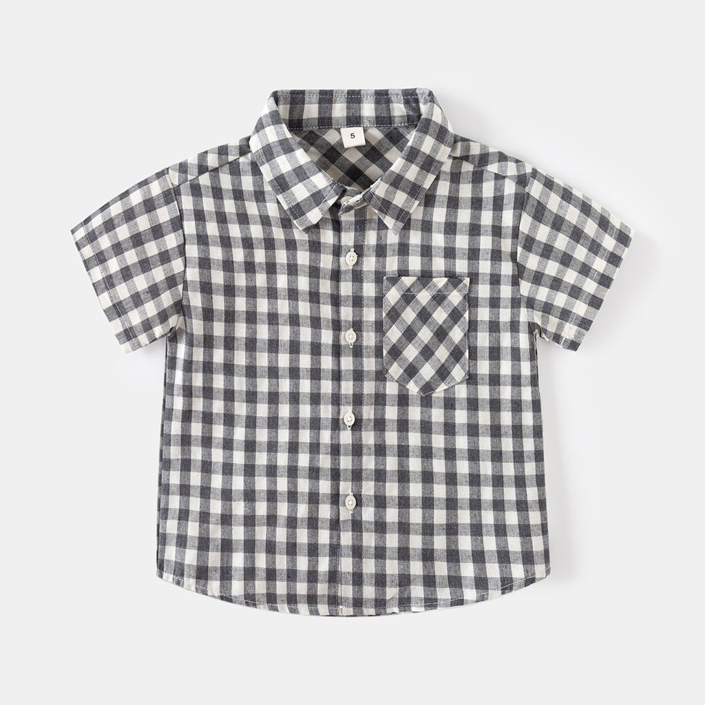 Plaid Turn-Down Collar Blouse for Kids