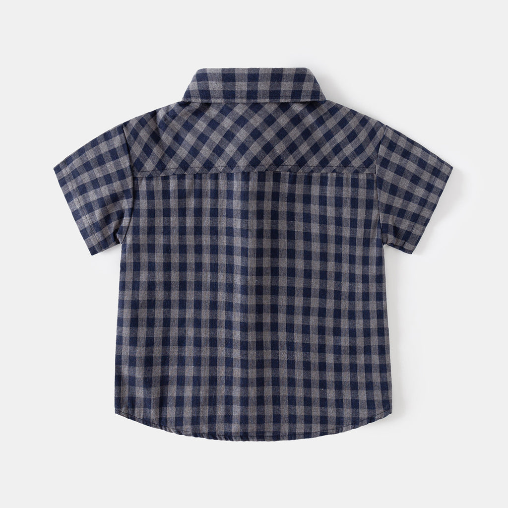 Plaid Turn-Down Collar Blouse for Kids