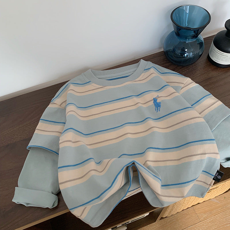 Striped Faux Two-Piece Long Sleeve Tee