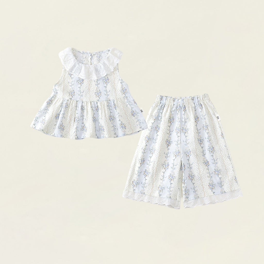 Lace-Trimmed Sleeveless Collar Set for Girls