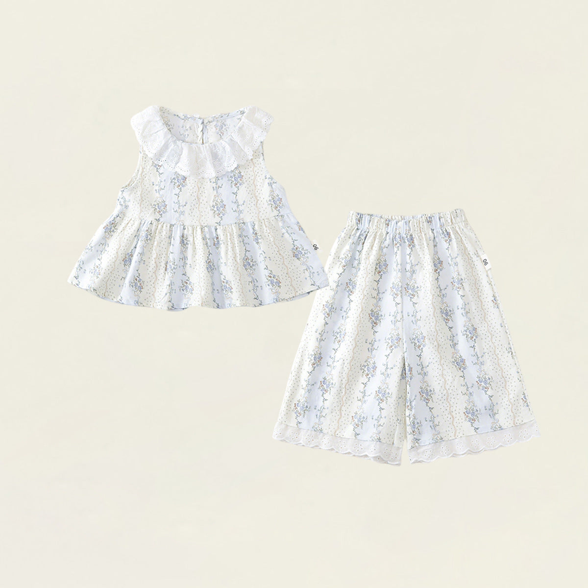 Lace-Trimmed Sleeveless Collar Set for Girls