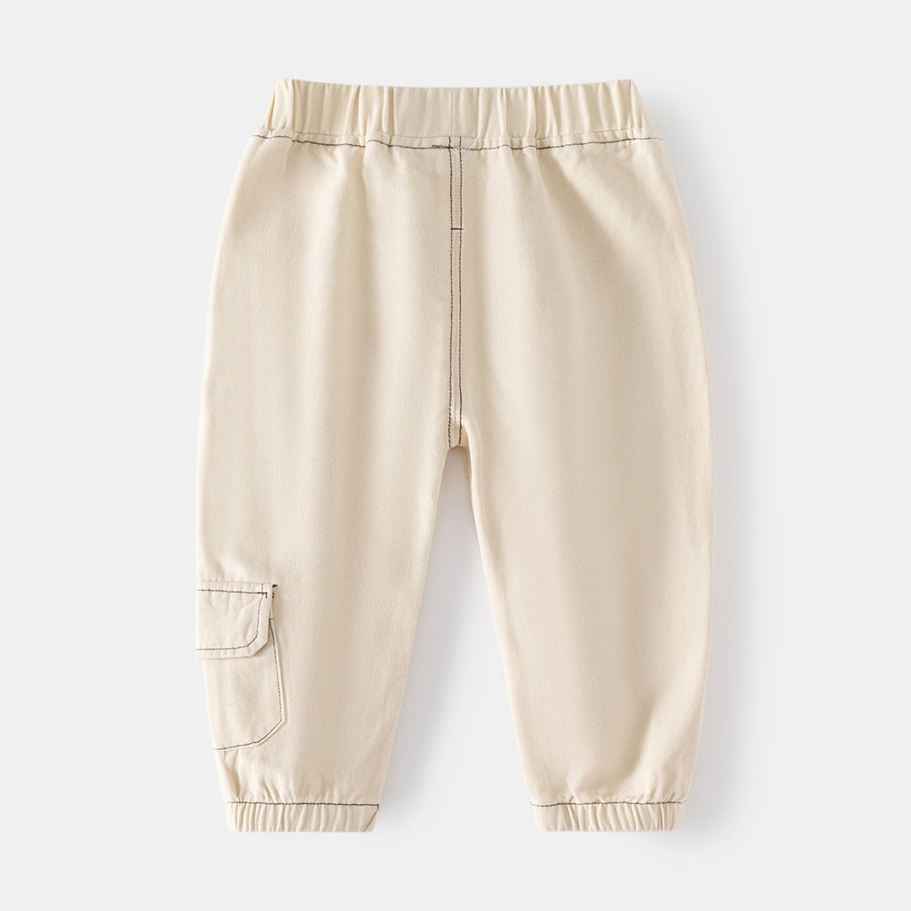 Cream Cargo Pants with Knee Patchwork