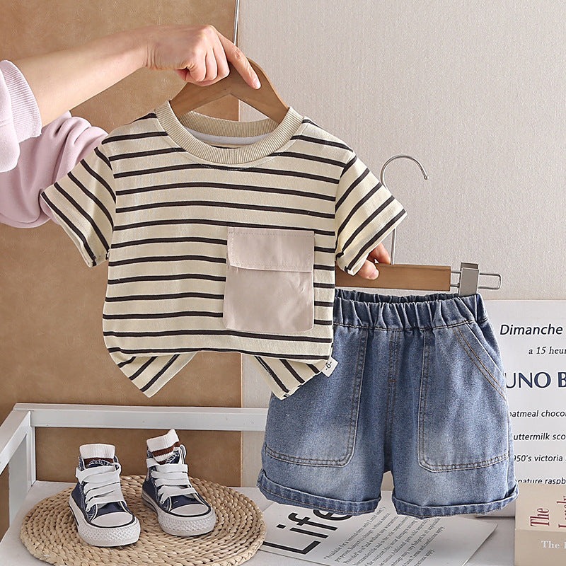 Striped Short Sleeve Two-Piece Set for Summer