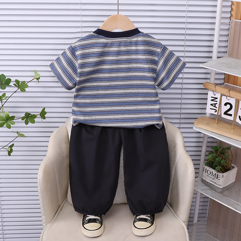 Striped Short Sleeve Two-Piece Summer Set