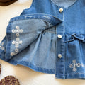 Washed Denim Cross-Strap Vest Set for Girls