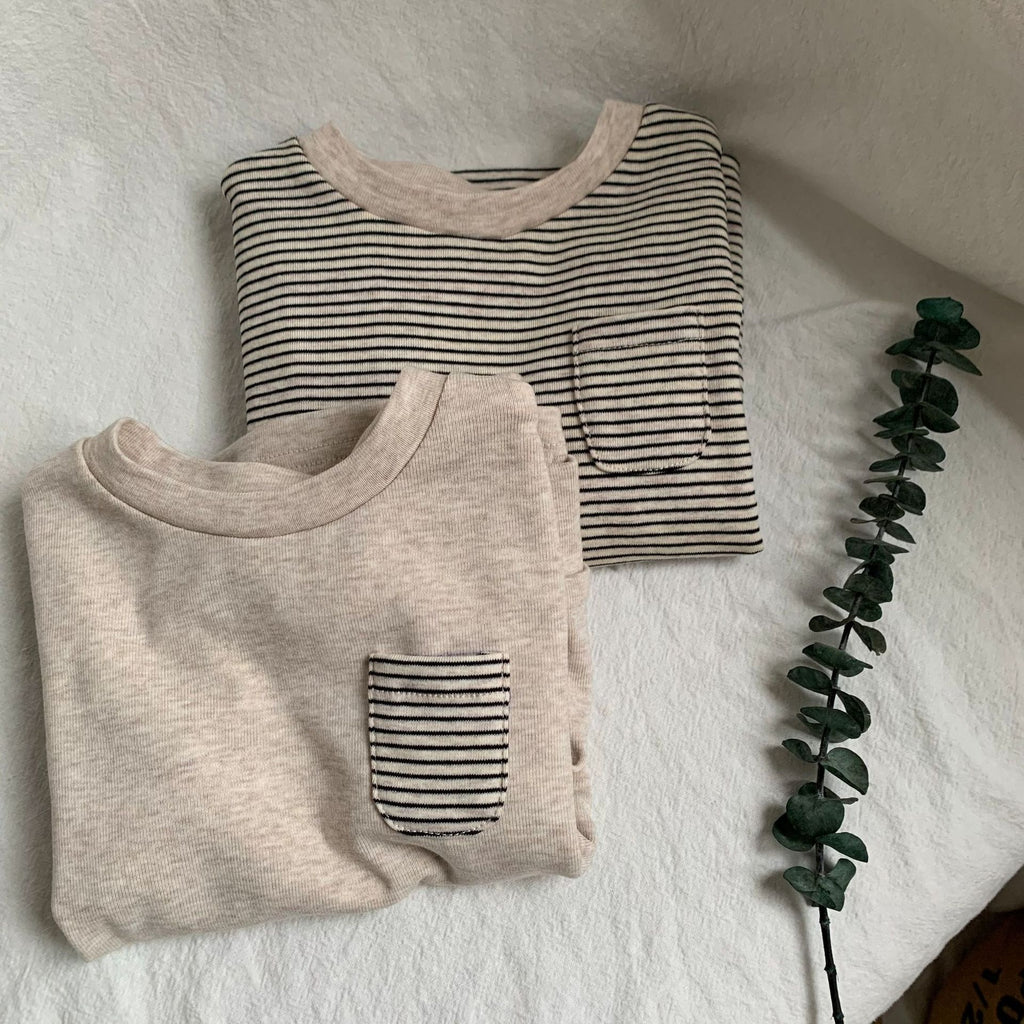 Striped Color-Block Pocket Long Sleeve Tee