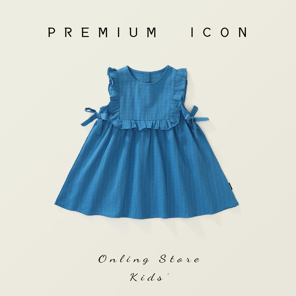 Floral Trim Blue A-Line Dress for Girls