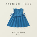 Floral Trim Blue A-Line Dress for Girls