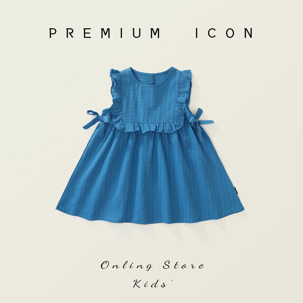 Floral Trim Blue A-Line Dress for Girls