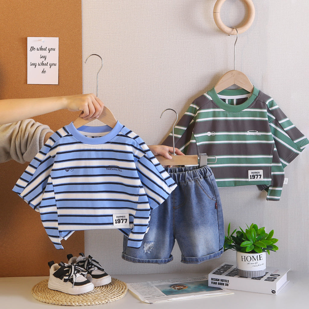 Striped Short Sleeve & Shorts Two-Piece Set