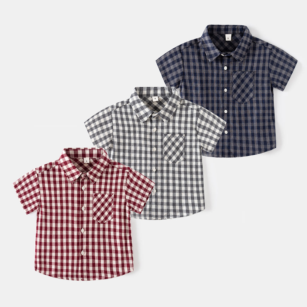 Plaid Turn-Down Collar Blouse for Kids