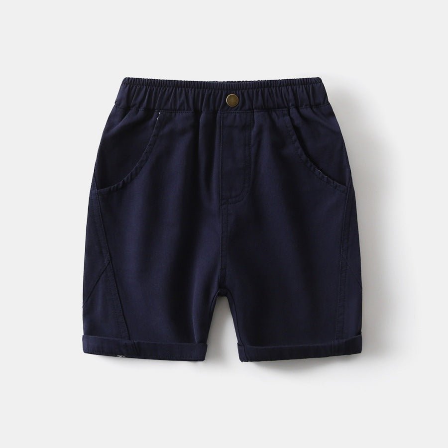 Solid Color Elastic-Waist Shorts