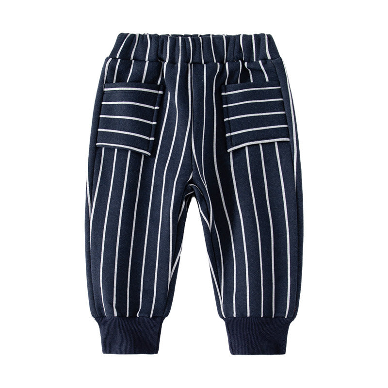 Striped Cotton Pants with Patch Pockets
