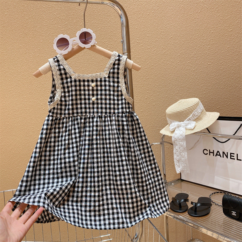 Black & White Check Lace Backless Dress