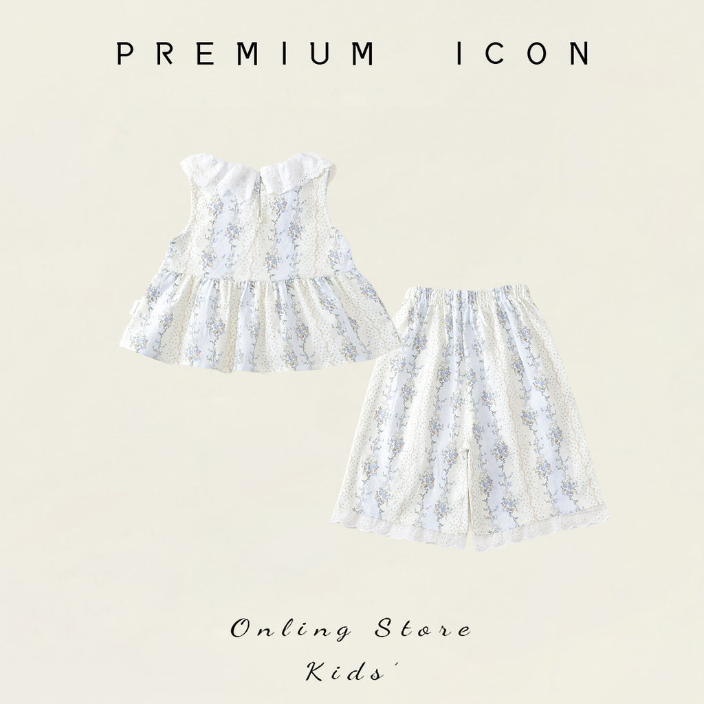 Lace-Trimmed Sleeveless Collar Set for Girls