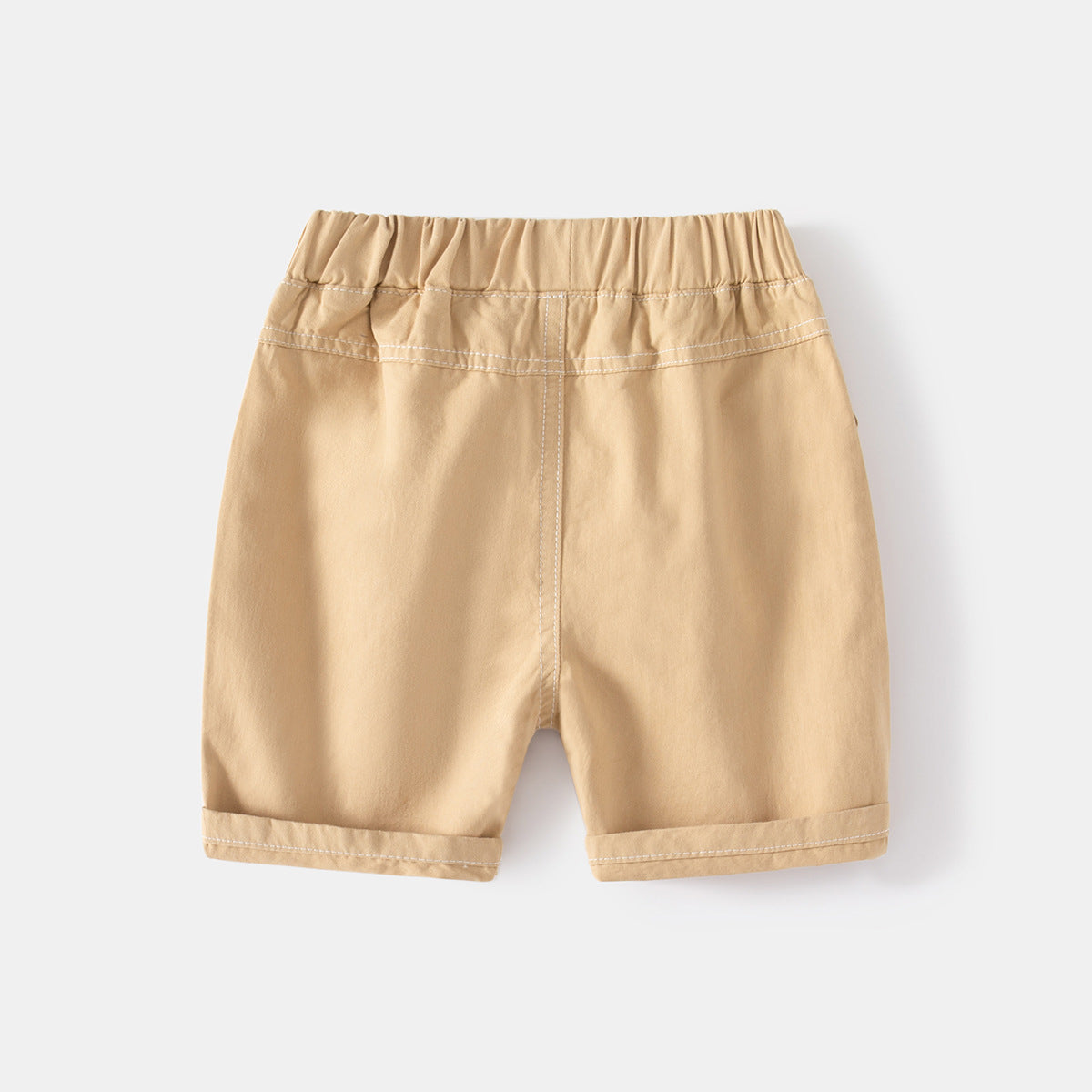 Khaki Stitched Mid-Length Shorts for Boys