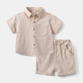 Solid Lapel Short Sleeve Shirt Set for Boys