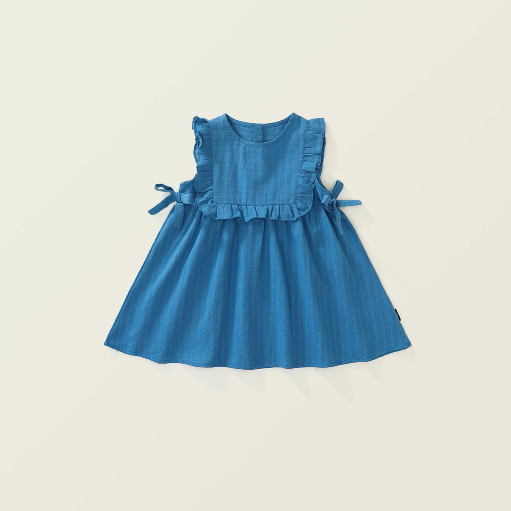 Floral Trim Blue A-Line Dress for Girls