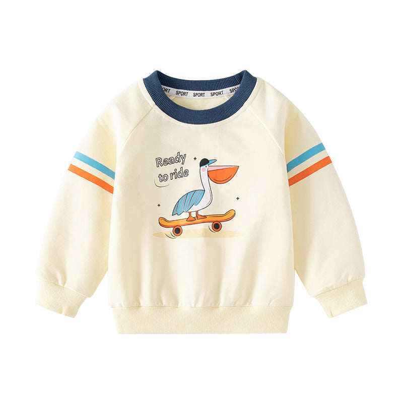 Beige Crewneck Novelty Print Hoodie for Boys
