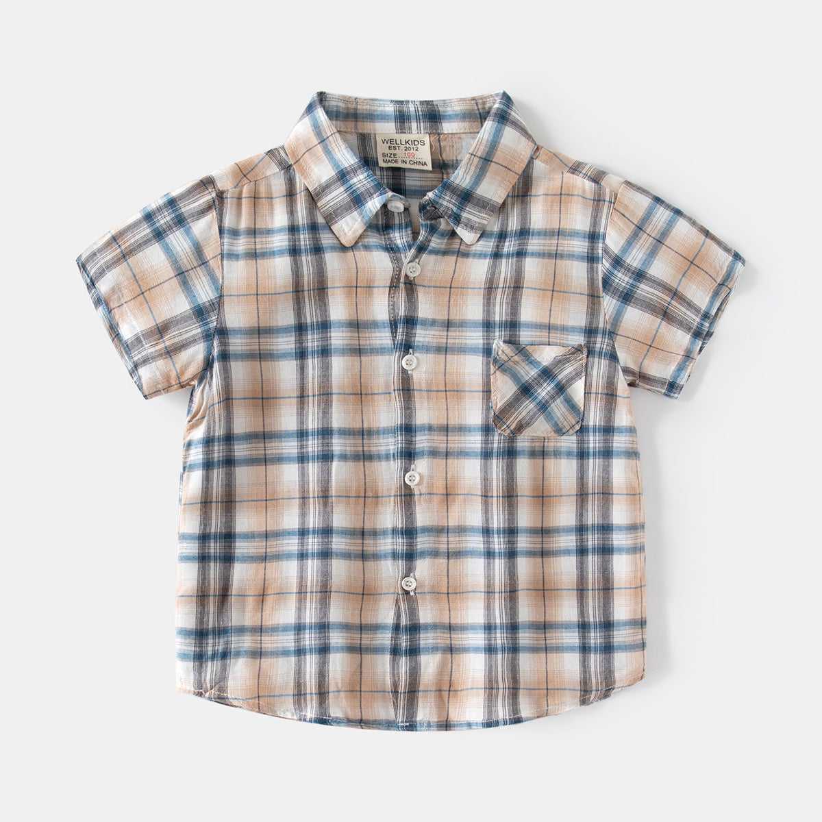 Khaki Blue Plaid Short Sleeve Shirt