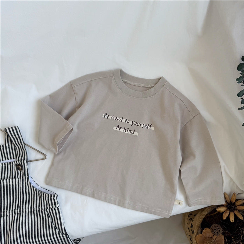Apricot Letter-Print Long Sleeve Shirt