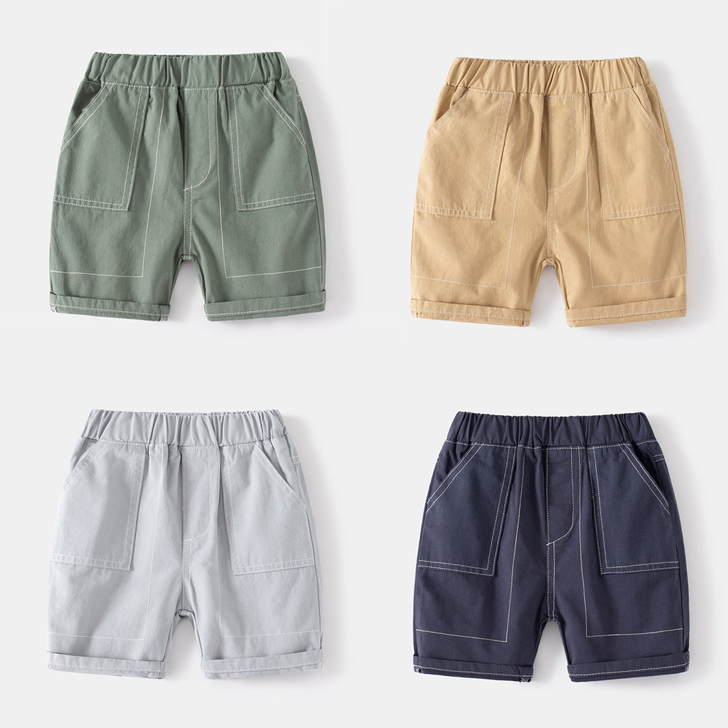 Khaki Stitched Mid-Length Shorts for Boys
