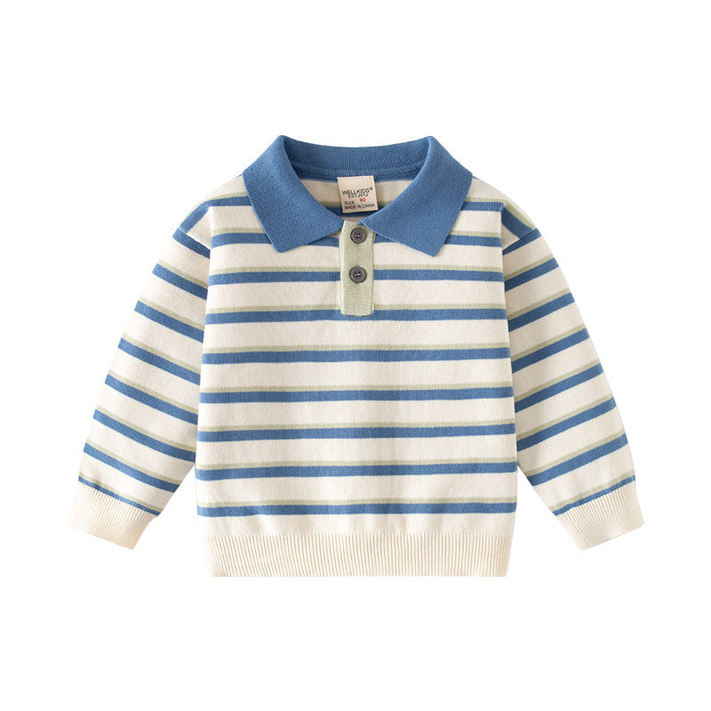 Lake Blue Striped Turtleneck Sweater