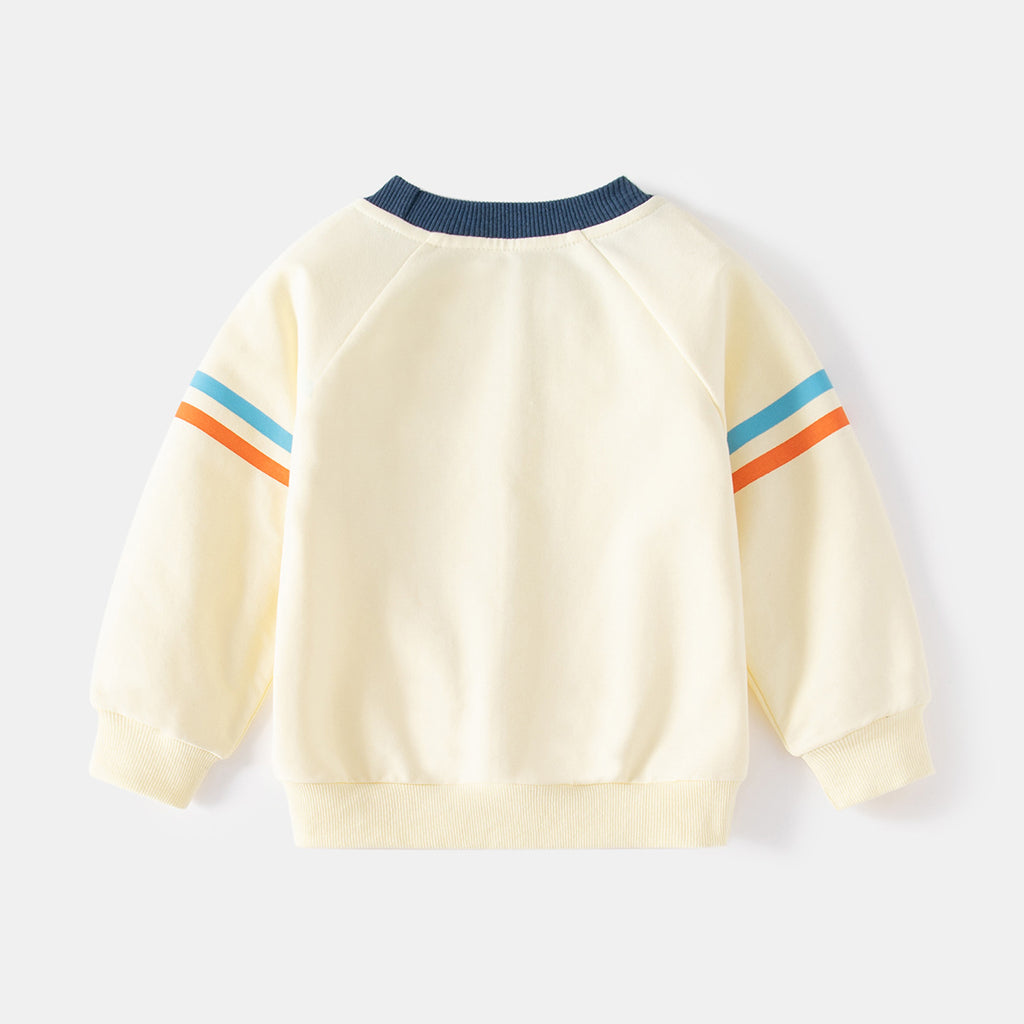 Beige Crewneck Novelty Print Hoodie for Boys