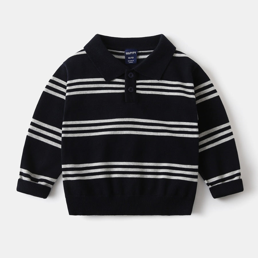 Striped Polo Collar Sweater for Kids