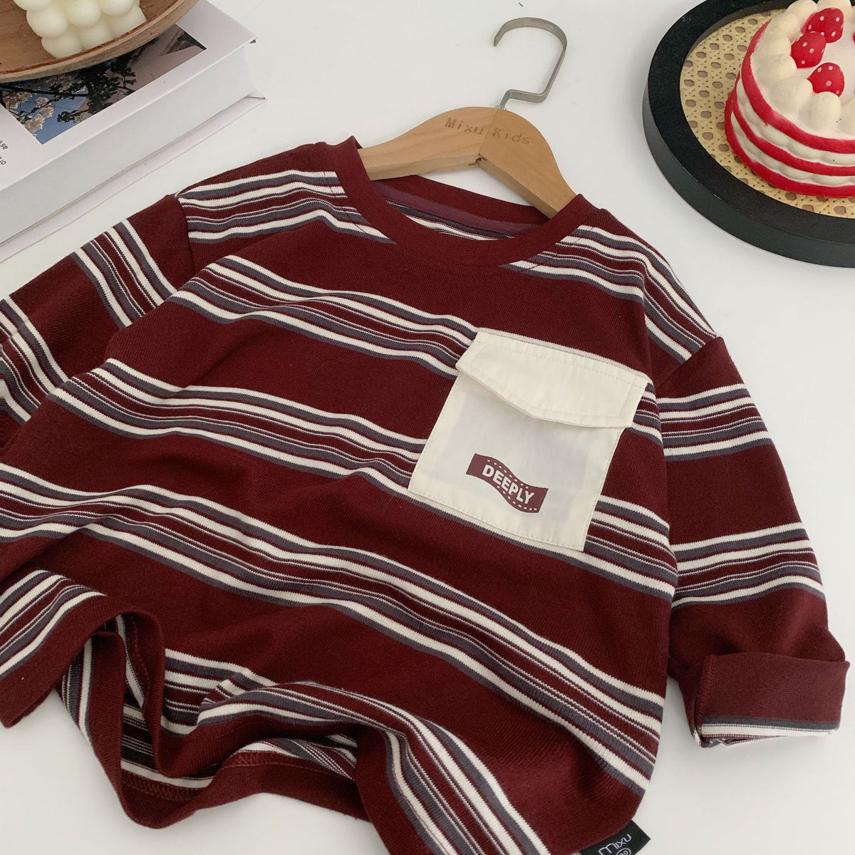 Red Stripe Pocket Tee for Kids