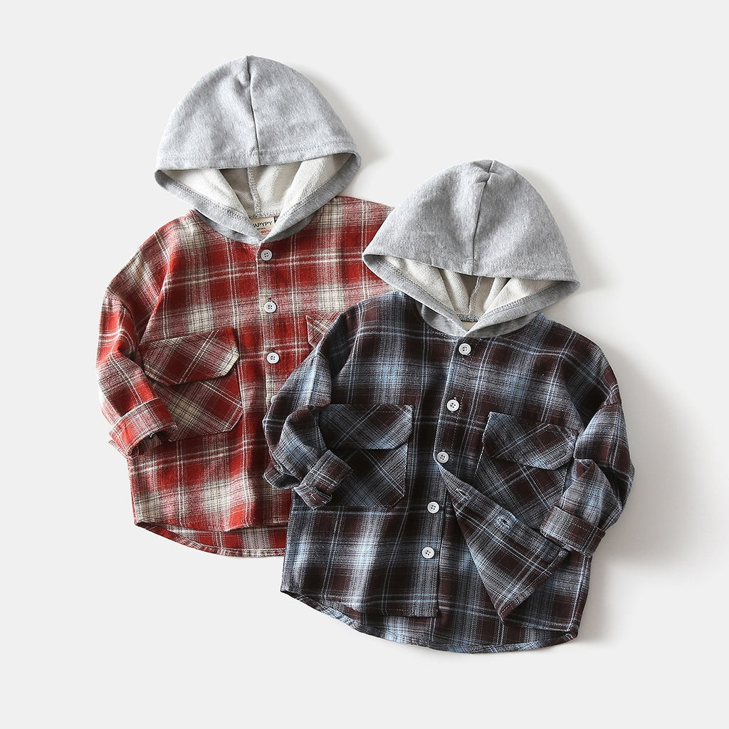 Plaid Hooded Button-Front Shirt