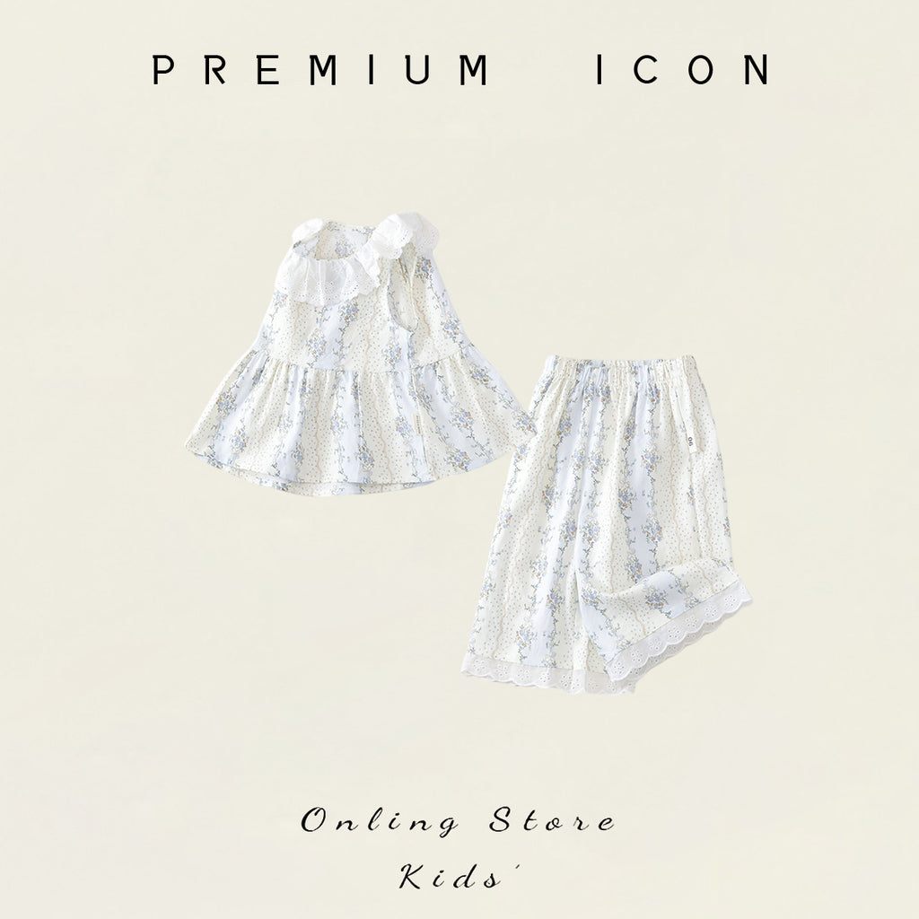 Lace-Trimmed Sleeveless Collar Set for Girls