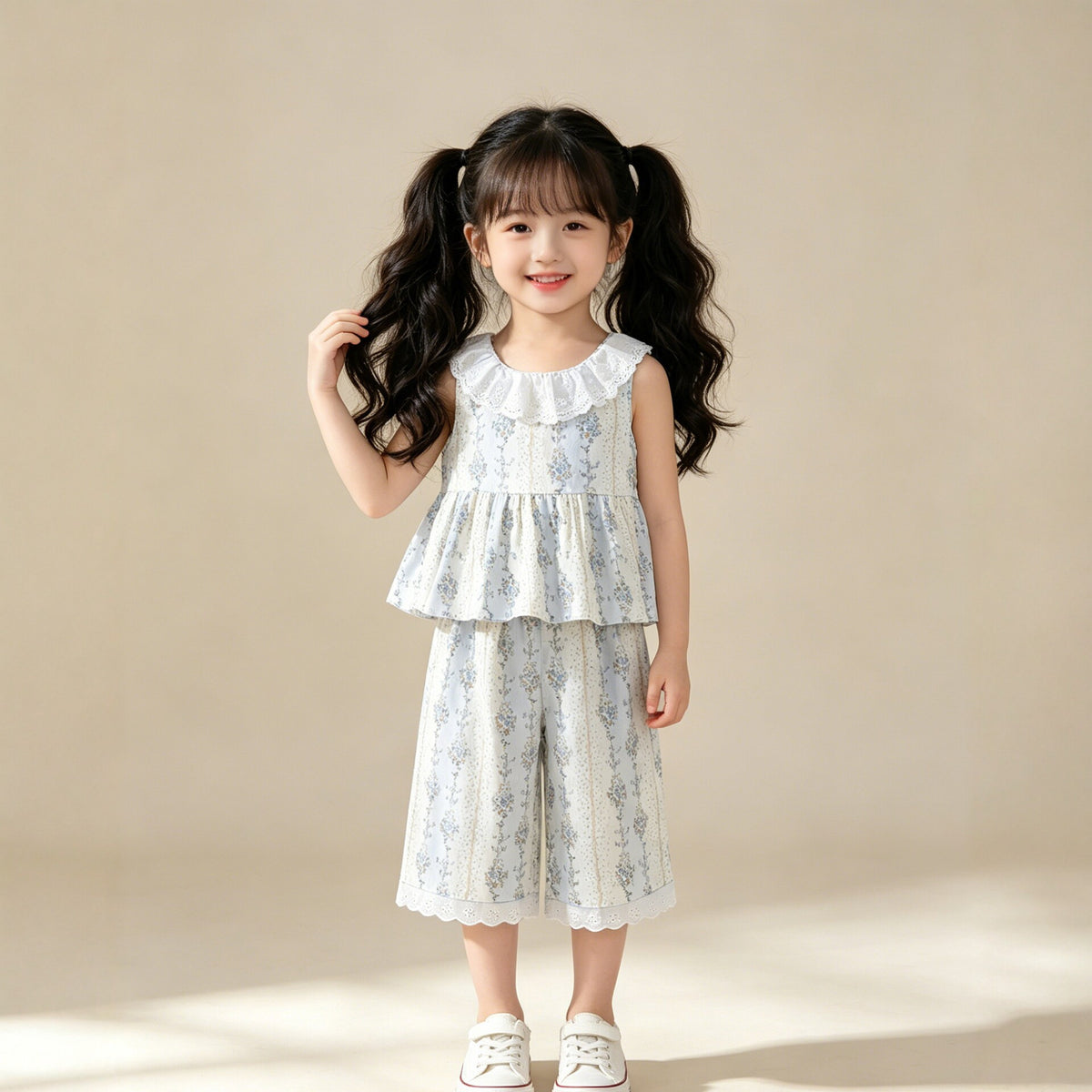 Lace-Trimmed Sleeveless Collar Set for Girls