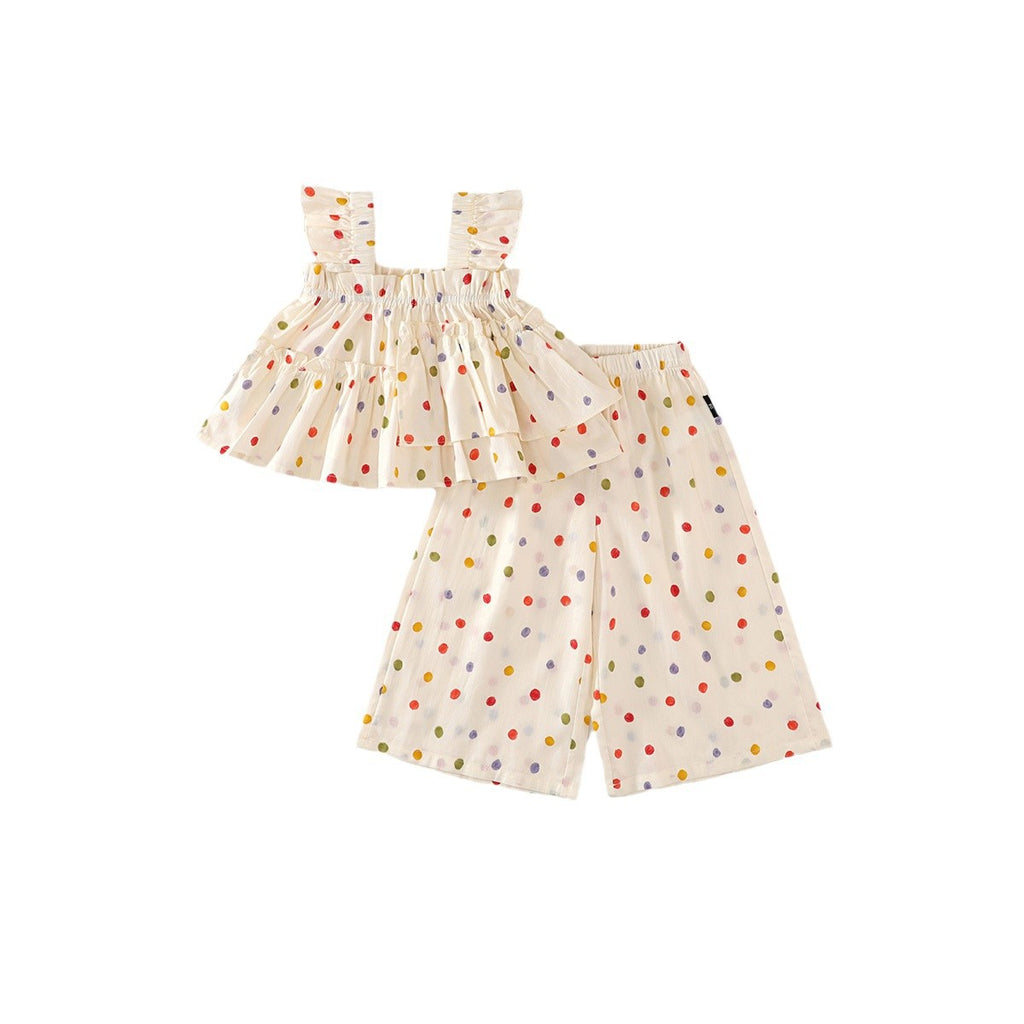 Colorful Polka Dot Wide-Leg Two-Piece Set