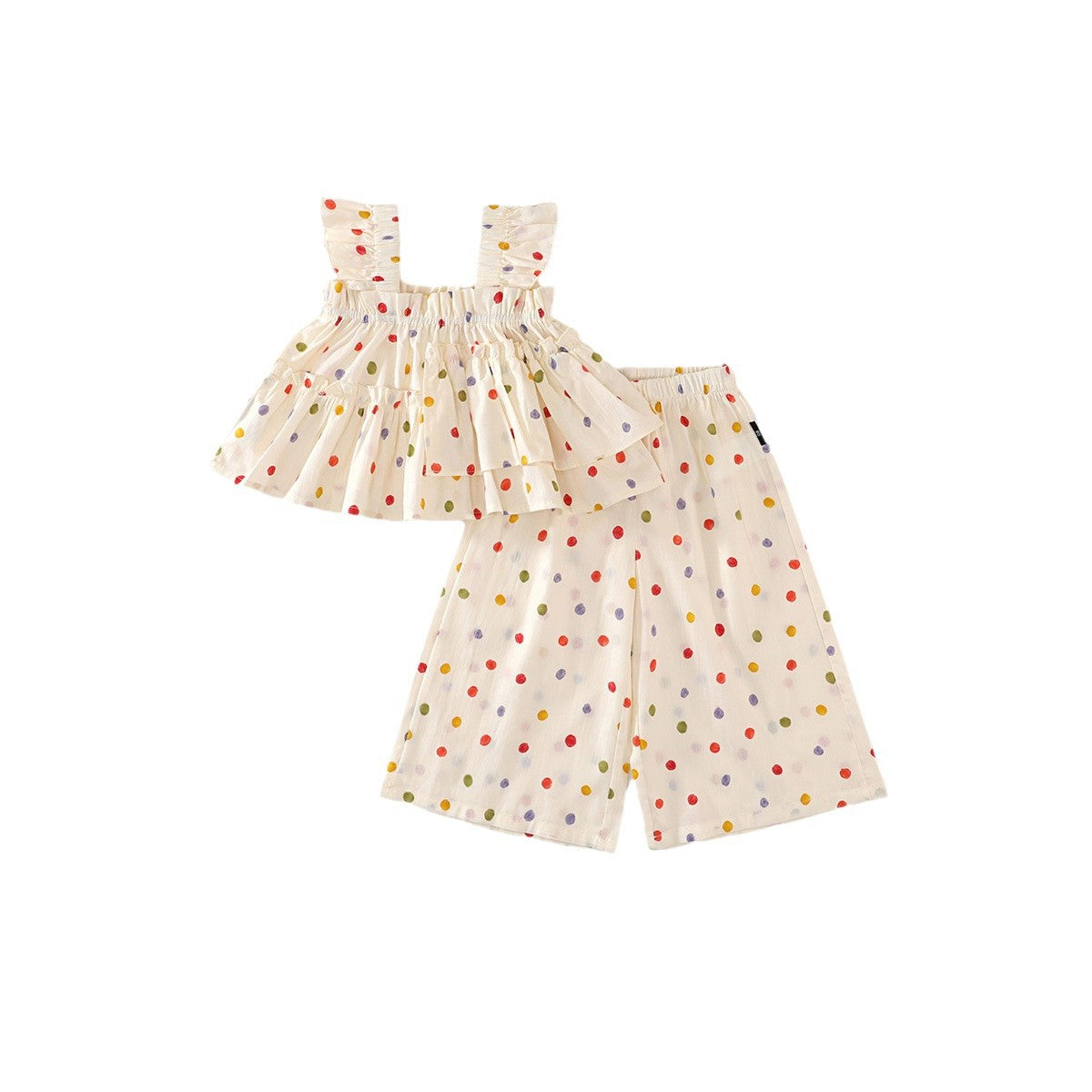 Colorful Polka Dot Wide-Leg Two-Piece Set