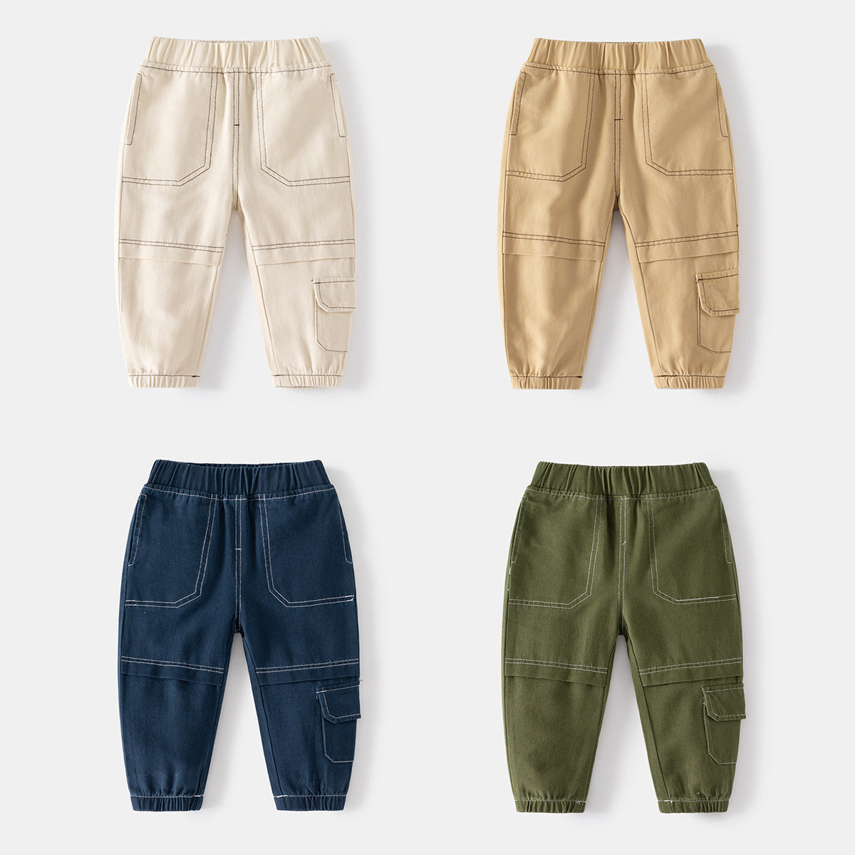 Cream Cargo Pants with Knee Patchwork