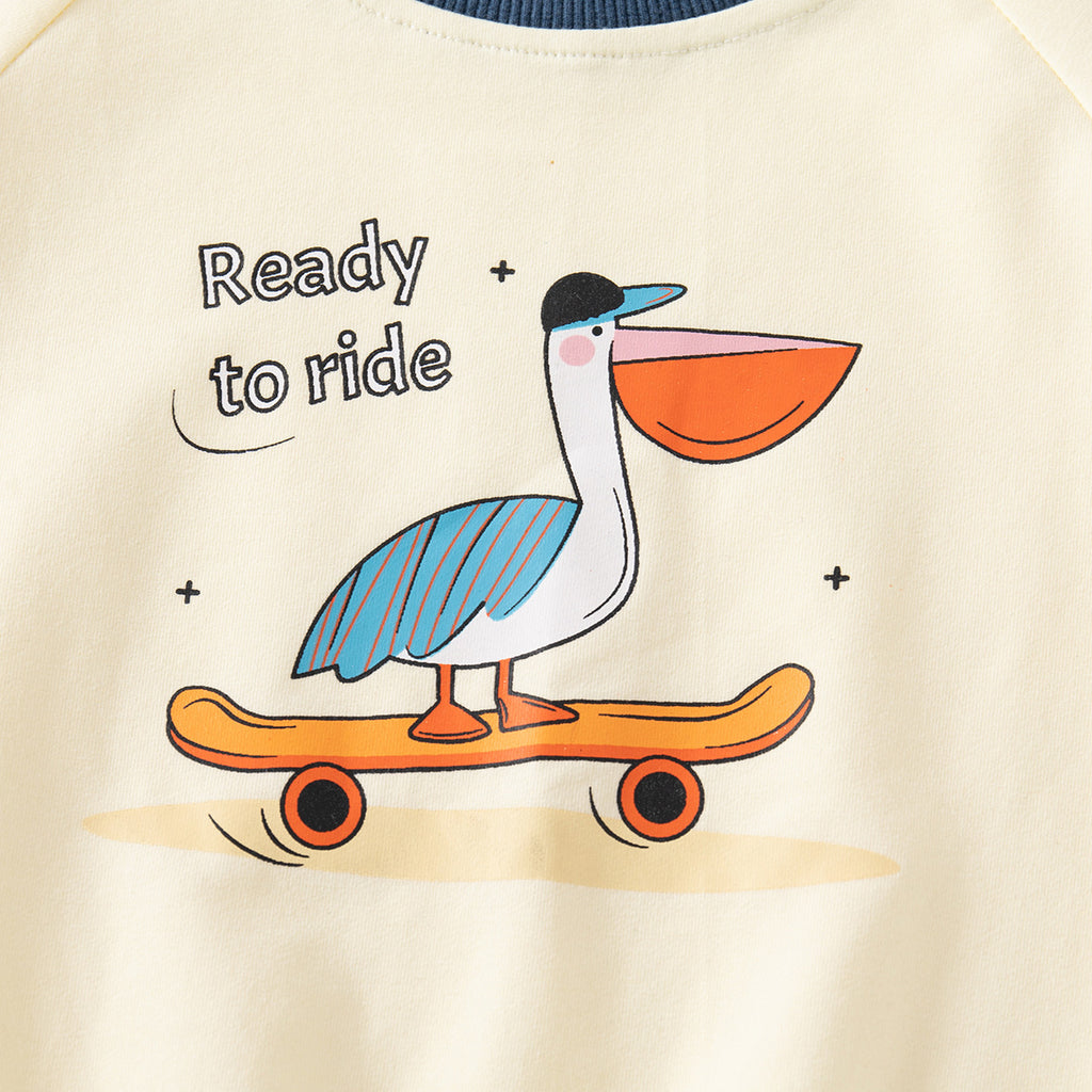 Beige Crewneck Novelty Print Hoodie for Boys