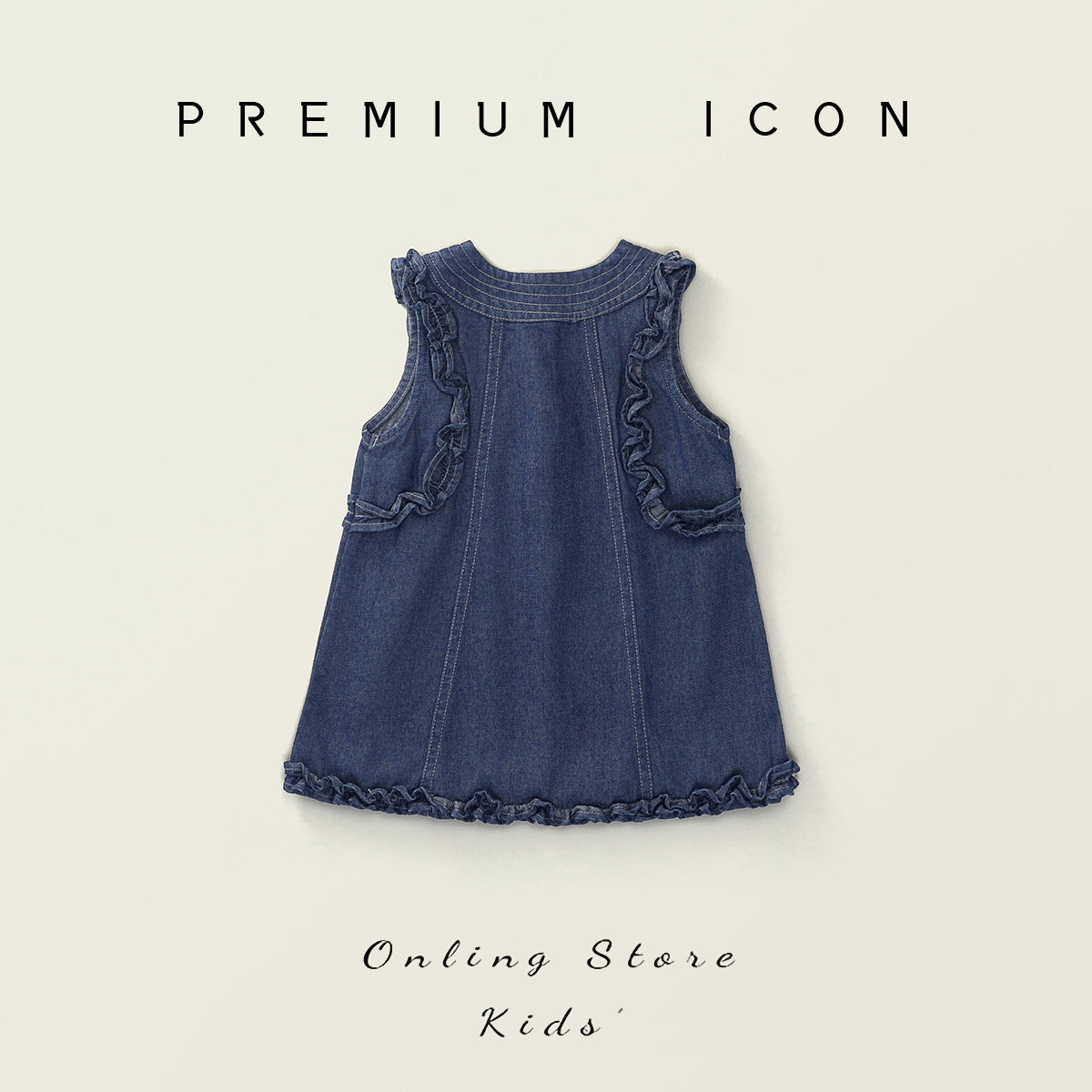Lace-Trim Sleeveless Denim Dress for Girls