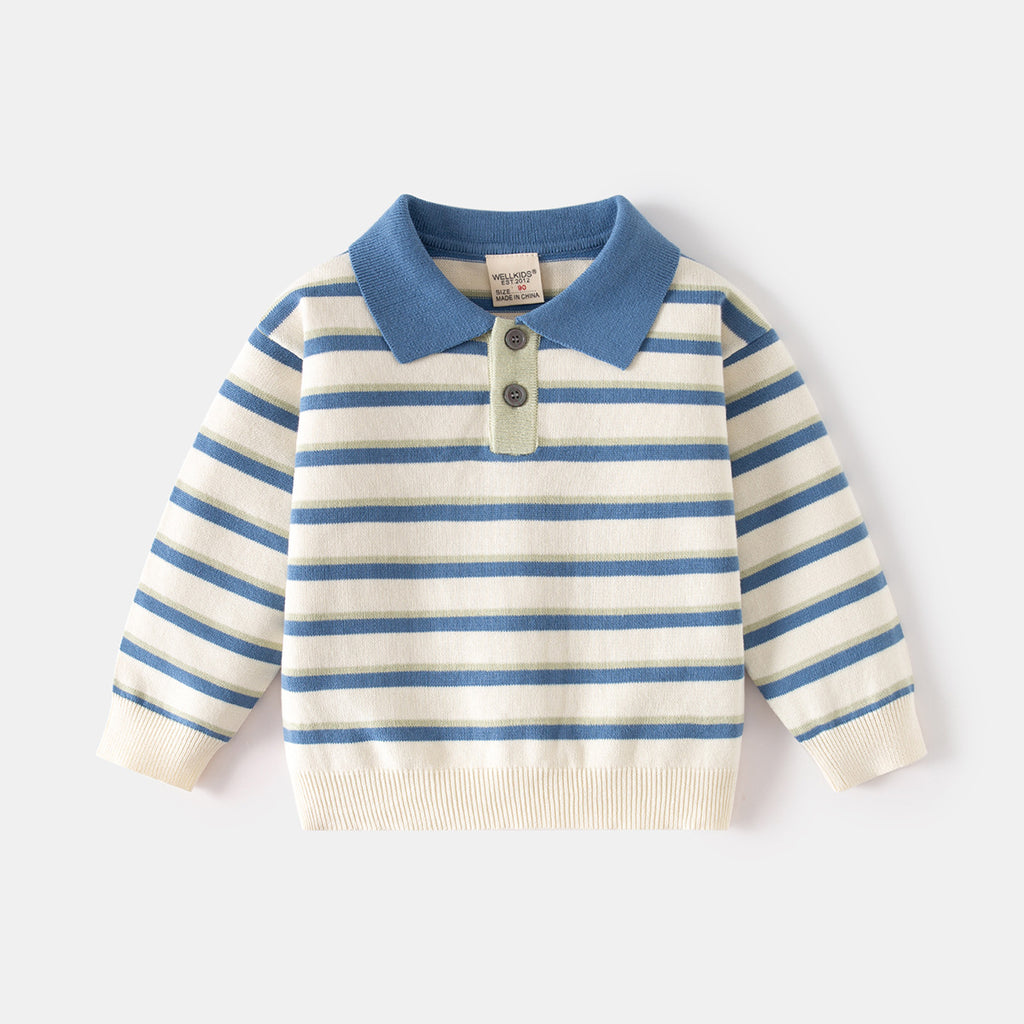 Lake Blue Striped Turtleneck Sweater