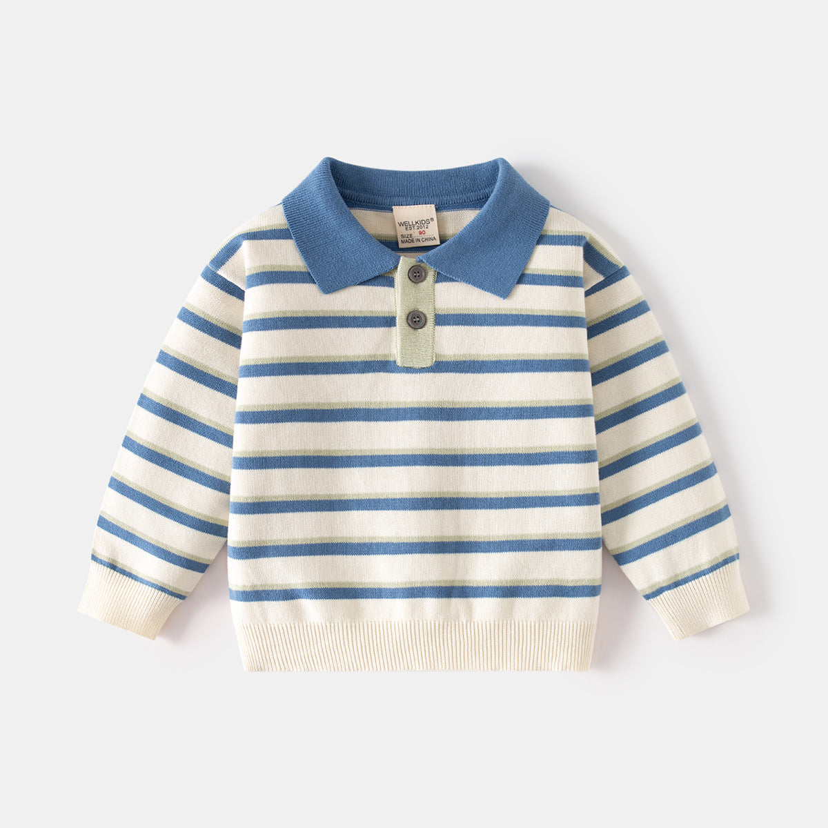 Lake Blue Striped Turtleneck Sweater
