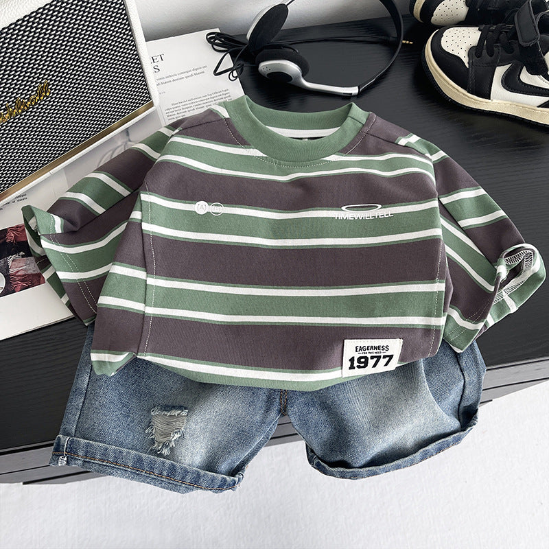 Striped Short Sleeve & Shorts Two-Piece Set