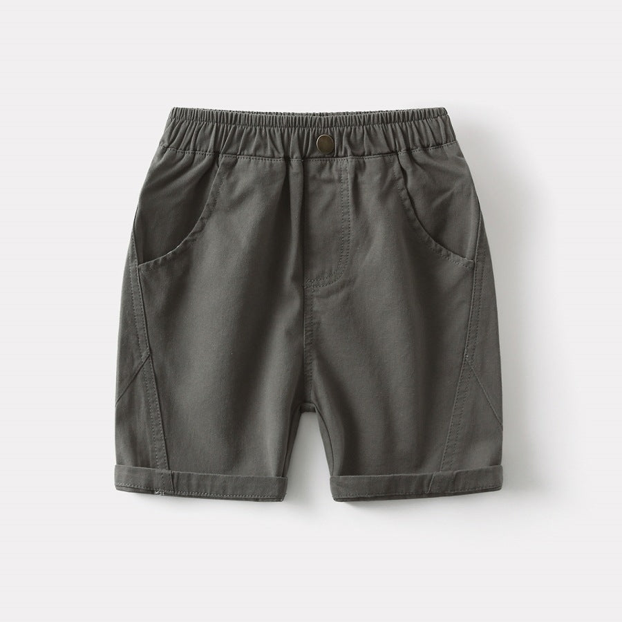 Solid Color Elastic-Waist Shorts