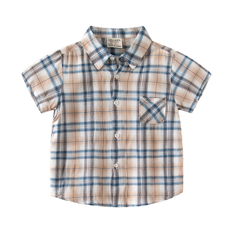 Khaki Blue Plaid Short Sleeve Shirt