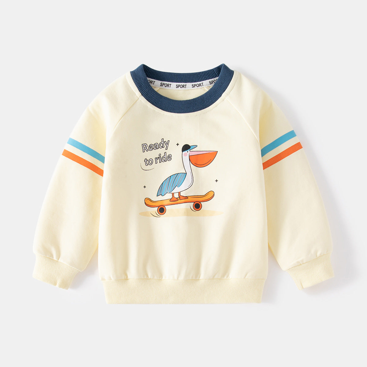 Beige Crewneck Novelty Print Hoodie for Boys