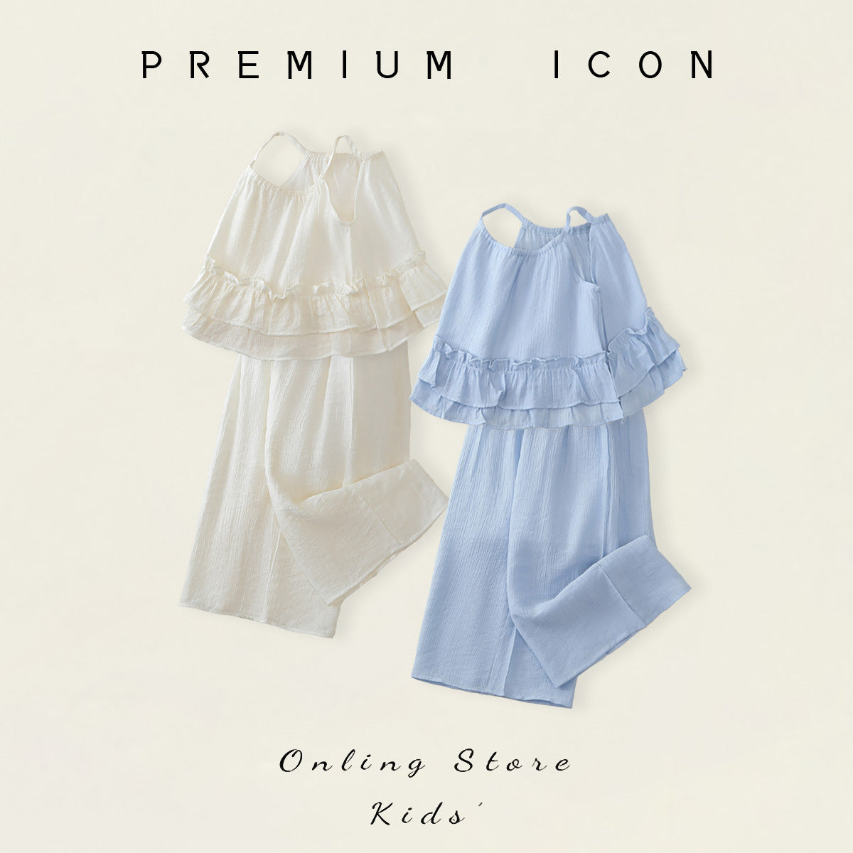 Leaf Edge Wide-Leg Two-Piece Set for Girls