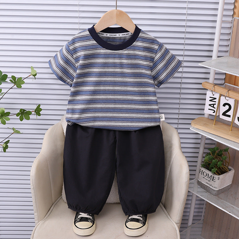 Striped Short Sleeve Two-Piece Summer Set